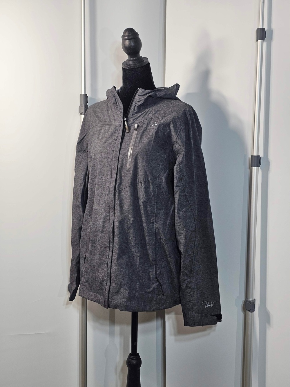 #184 Paradox Women’s Hooded Rain Jacket Size L Gray Waterproof Outdoor Windbreak